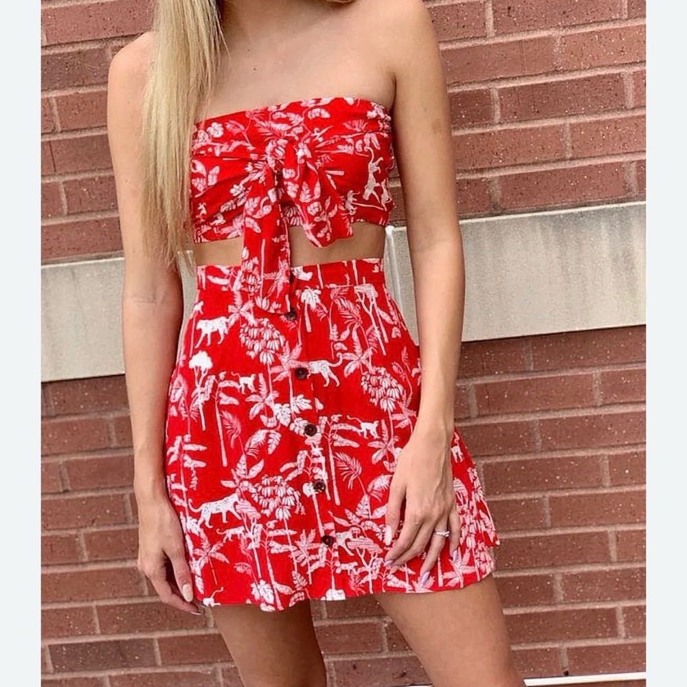 MINKPINK Red and White Floral Button-Up miniskirt